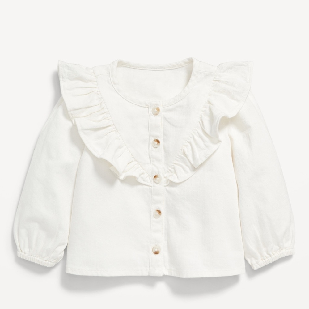 Old Navy Baby Girl Infant Long Sleeve White Button Front Ruffle Top Western Cute